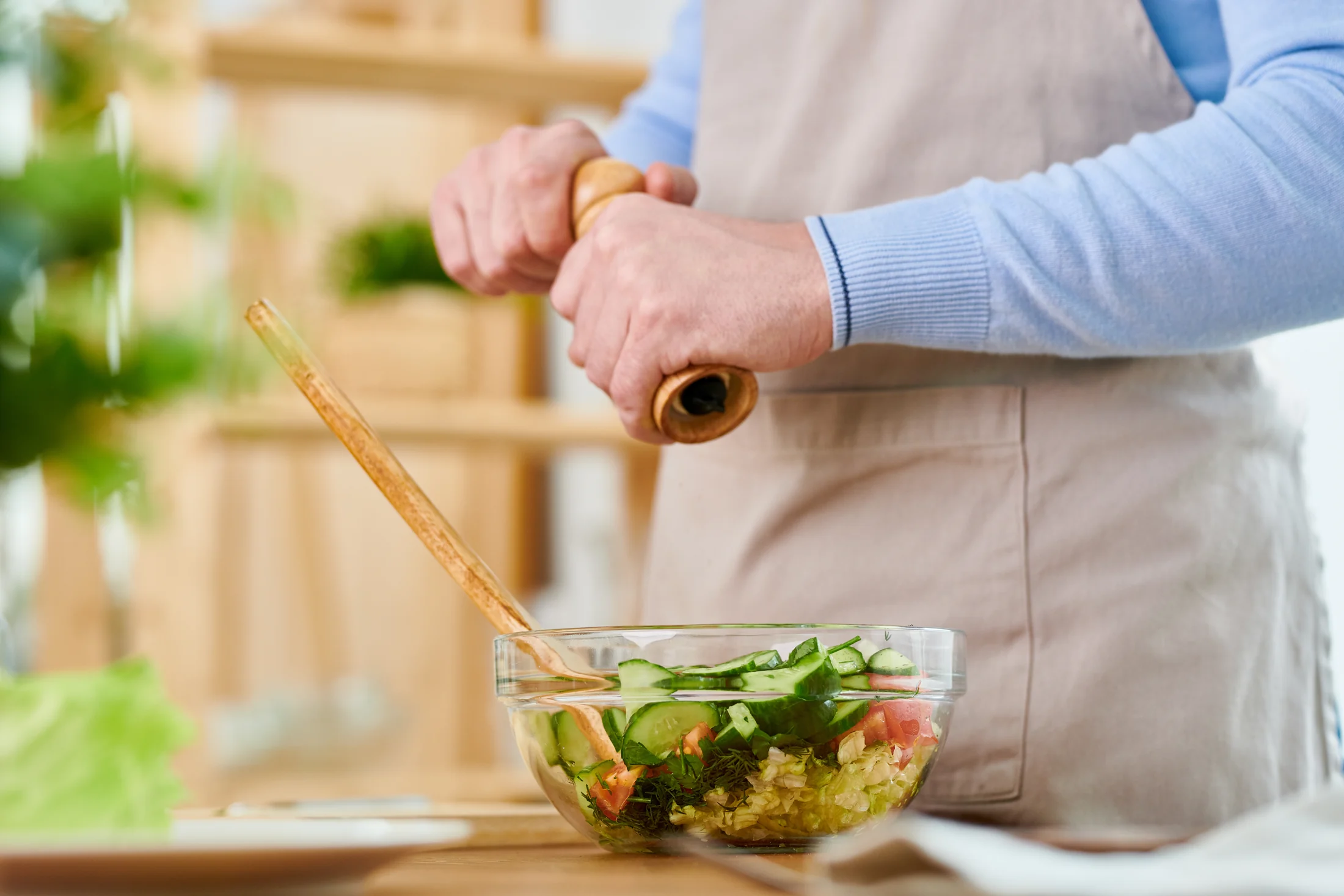 Fresh food seasoned with spices